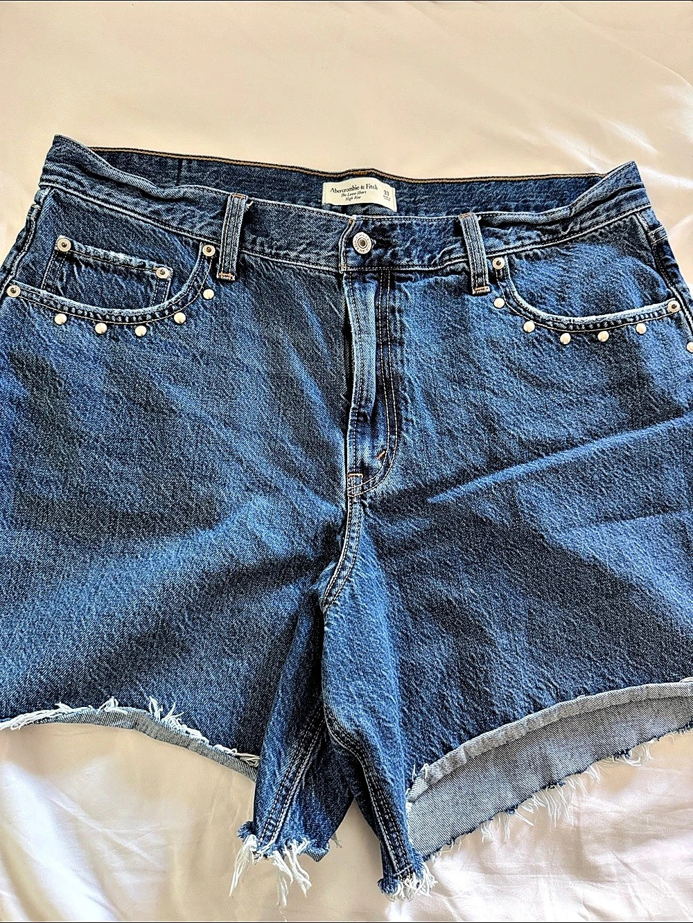 Abercrombie & Fitch The Loose High Rise High Rise Jean Shorts Blue Waist 33